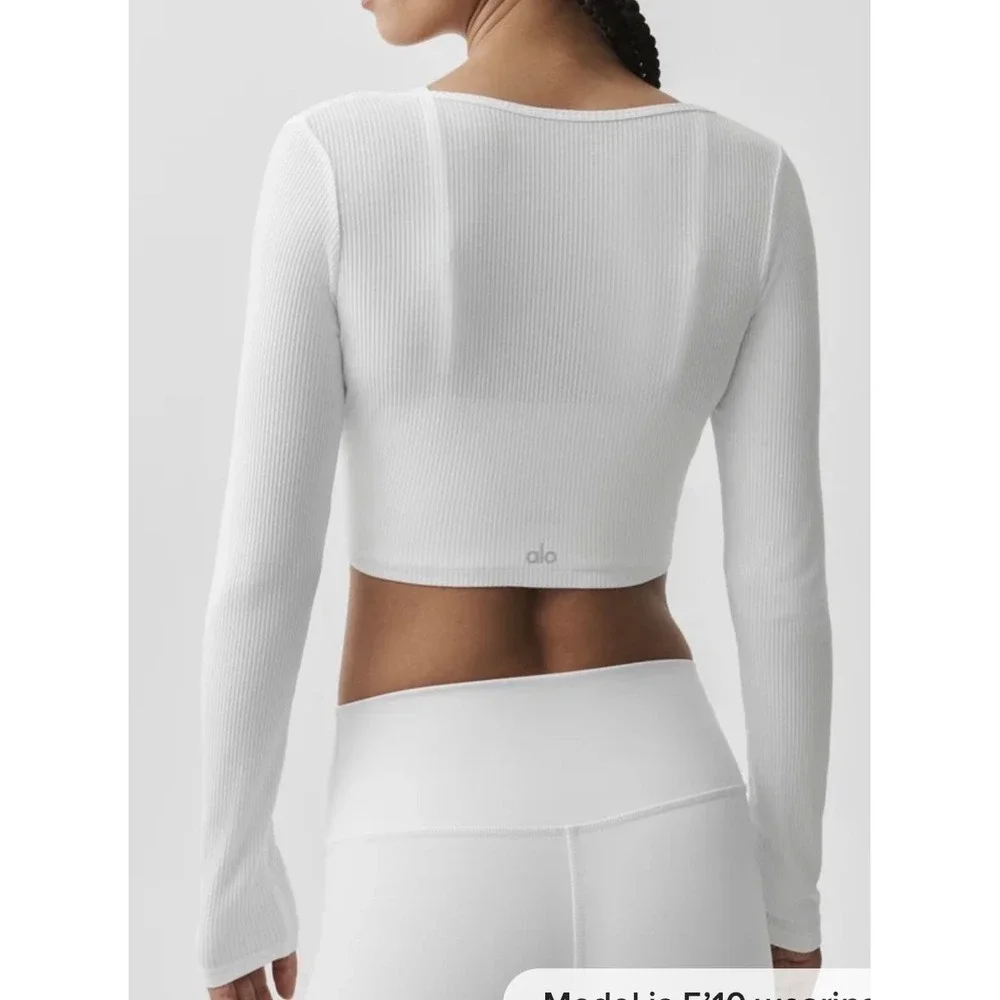 Alo Yoga White Ribbed Cropped Whisper Cardigan - XS